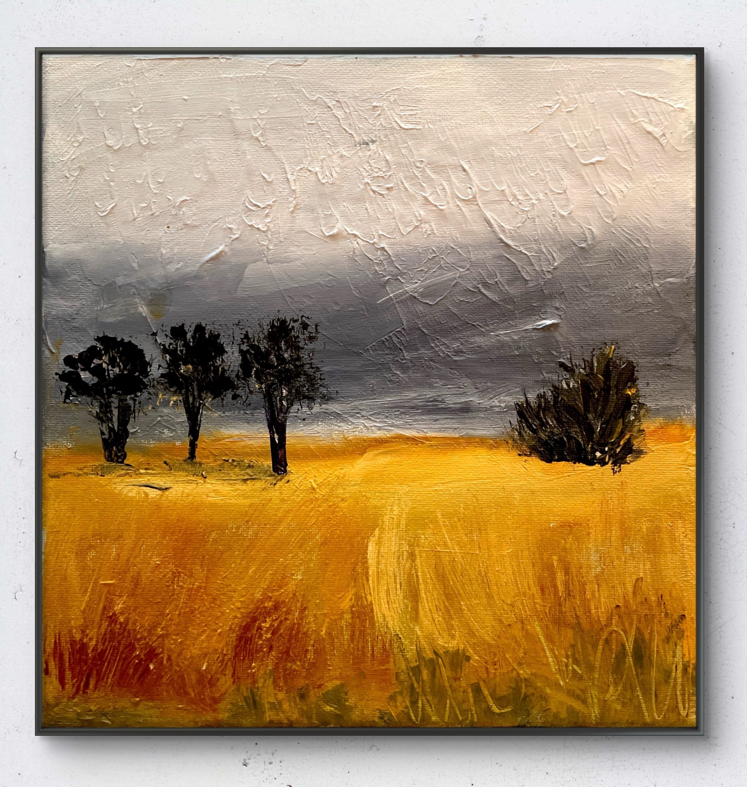 Trees in Open Field – Mary Myers Original 10×10 Expressionist modern Landscape