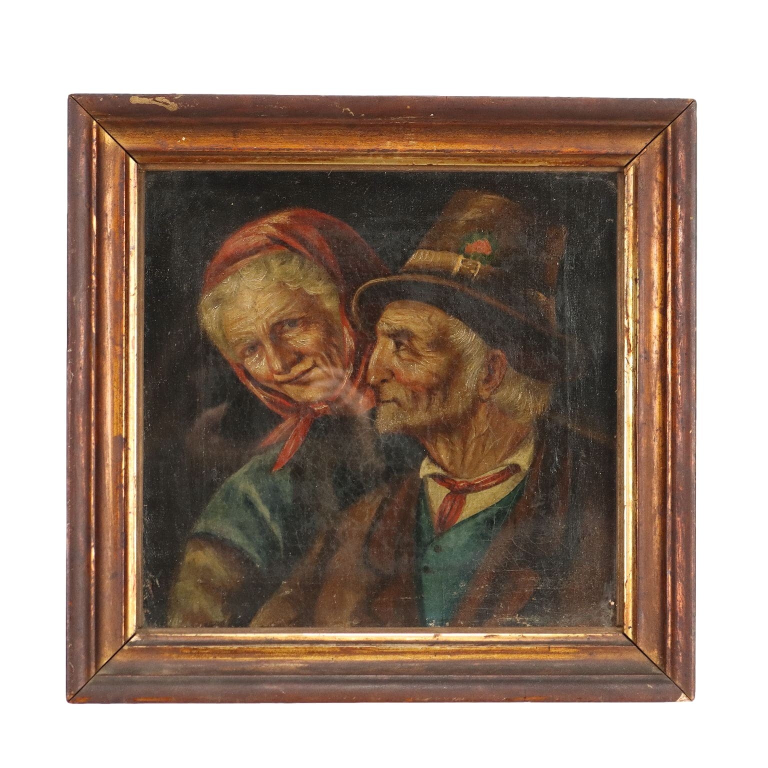 Portrait of an Elderly Couple Oil on Canvas Italy XIX Century Original