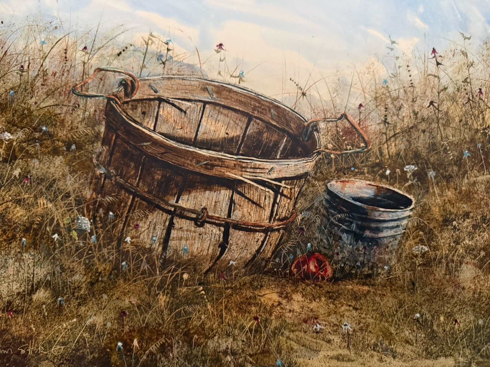 Oil Wash on Paper of Countryside By William Cotter COA Lutz Florida