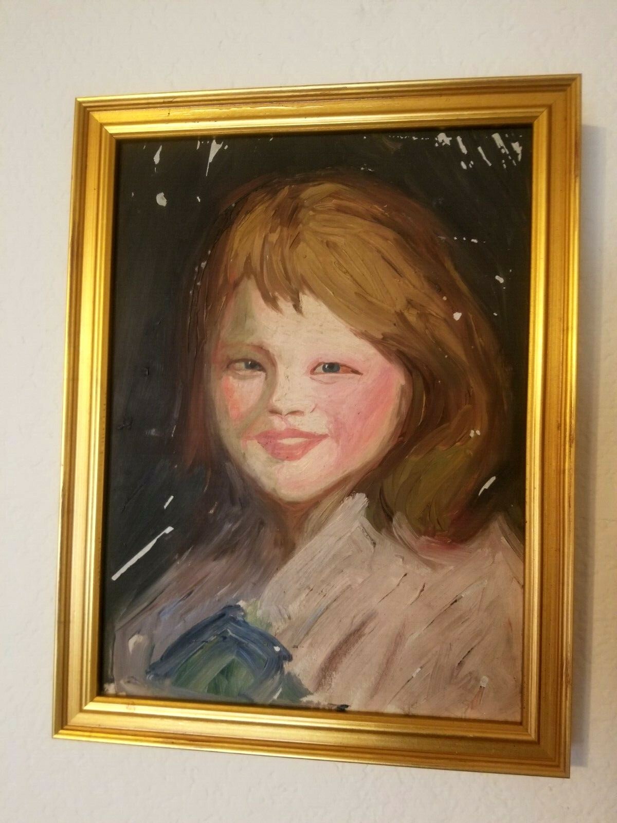 VERY SWEET OIL ON BOARD PAINTING of YOUNG GIRL CHILD by D KUSIANOVICH GRT COLORS