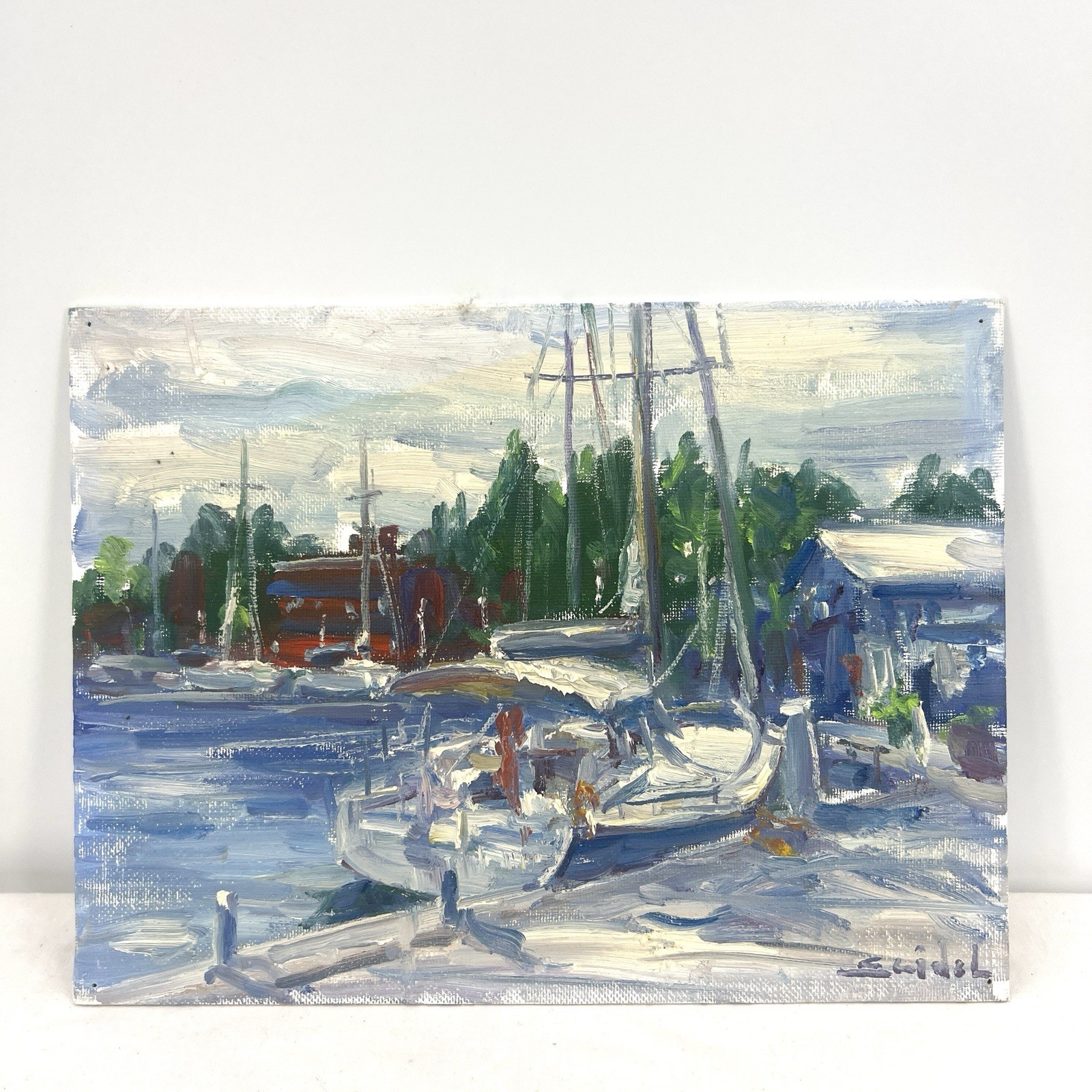 Original Artwork Study 9”x12” Oil Canvas Panel The Dock Tadeusz Seidel