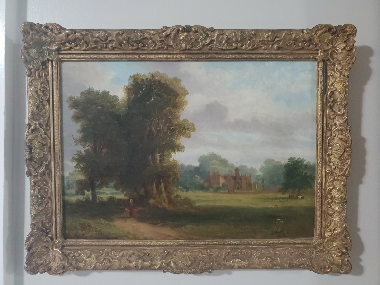 English school painting landscape and castle oil on canvas