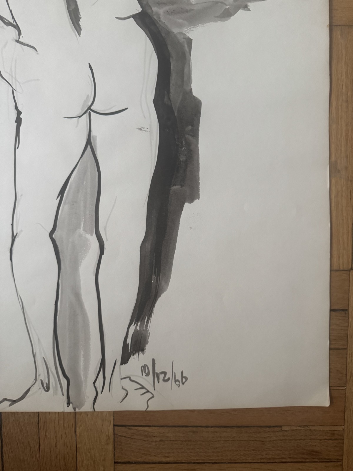 Vintage 1960s Watercolor Figure Study Man Woman 18 x 23 OOAK Dated