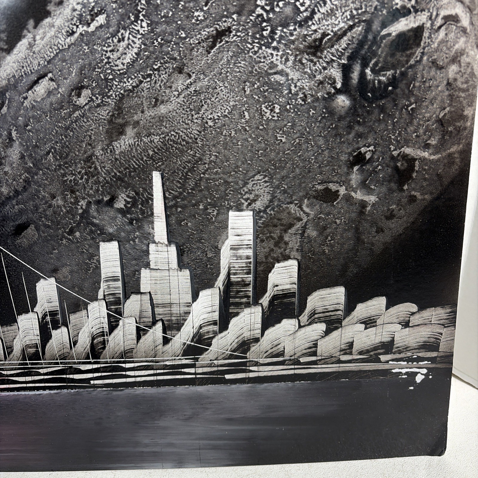 Original Spray Paint Art Painting Outer Space Sci-fi Planets Bridge Lighthouse