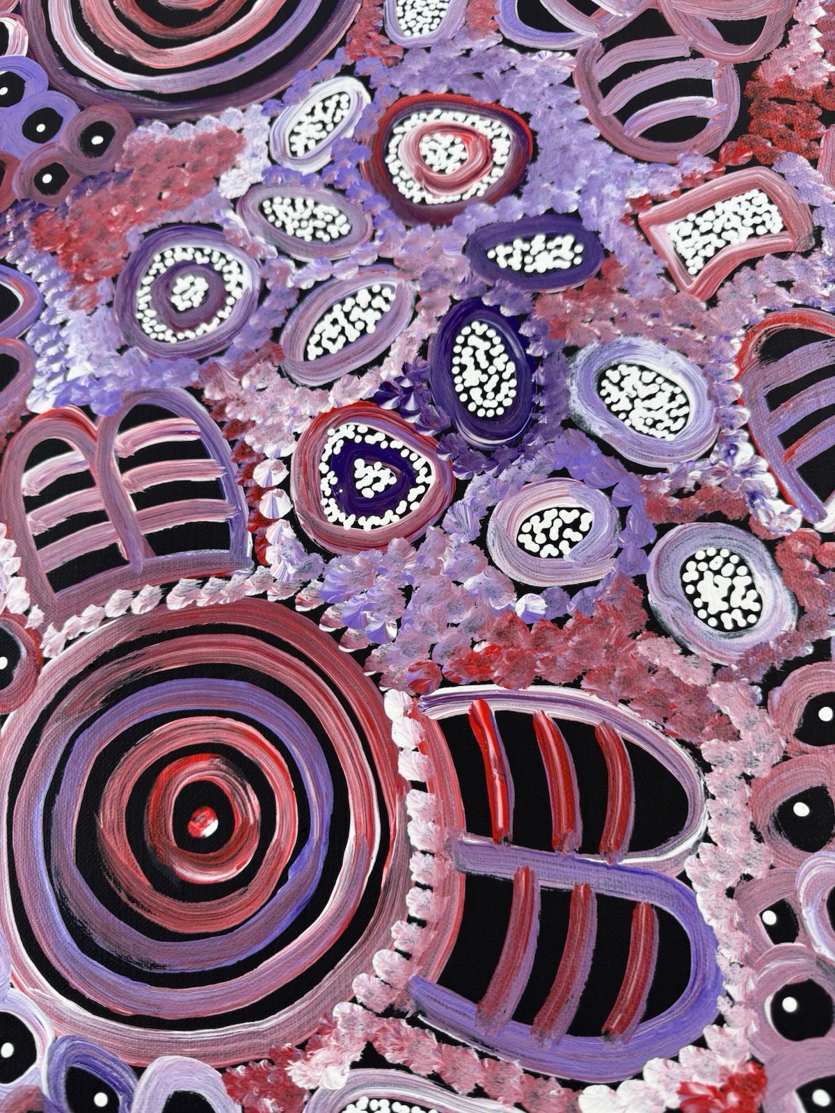 Dulcie Long Pula. Authentic Aboriginal Art. Incl, COA, Photo’s.size 100 x 50cm