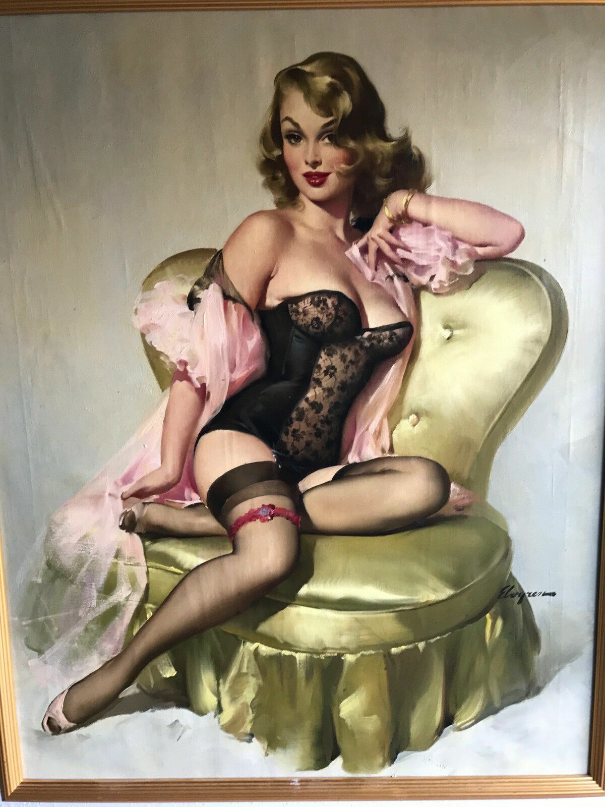SWEET Buell PINUP CHERRY PICKING Pin-Up nylons Stockings Elvgren 24X20 CANVAS 40