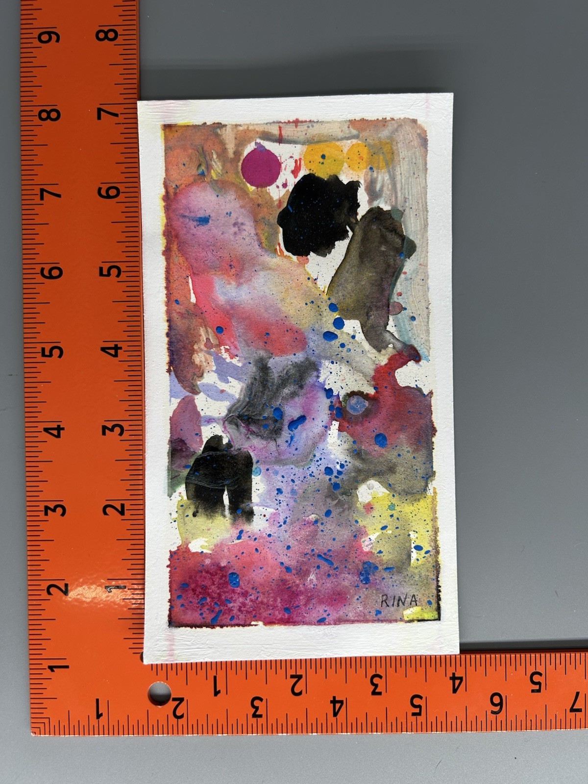 Miss Rina Dreamscape 16, Small Original Watercolor Painting 7”x4” by Studio MRAO