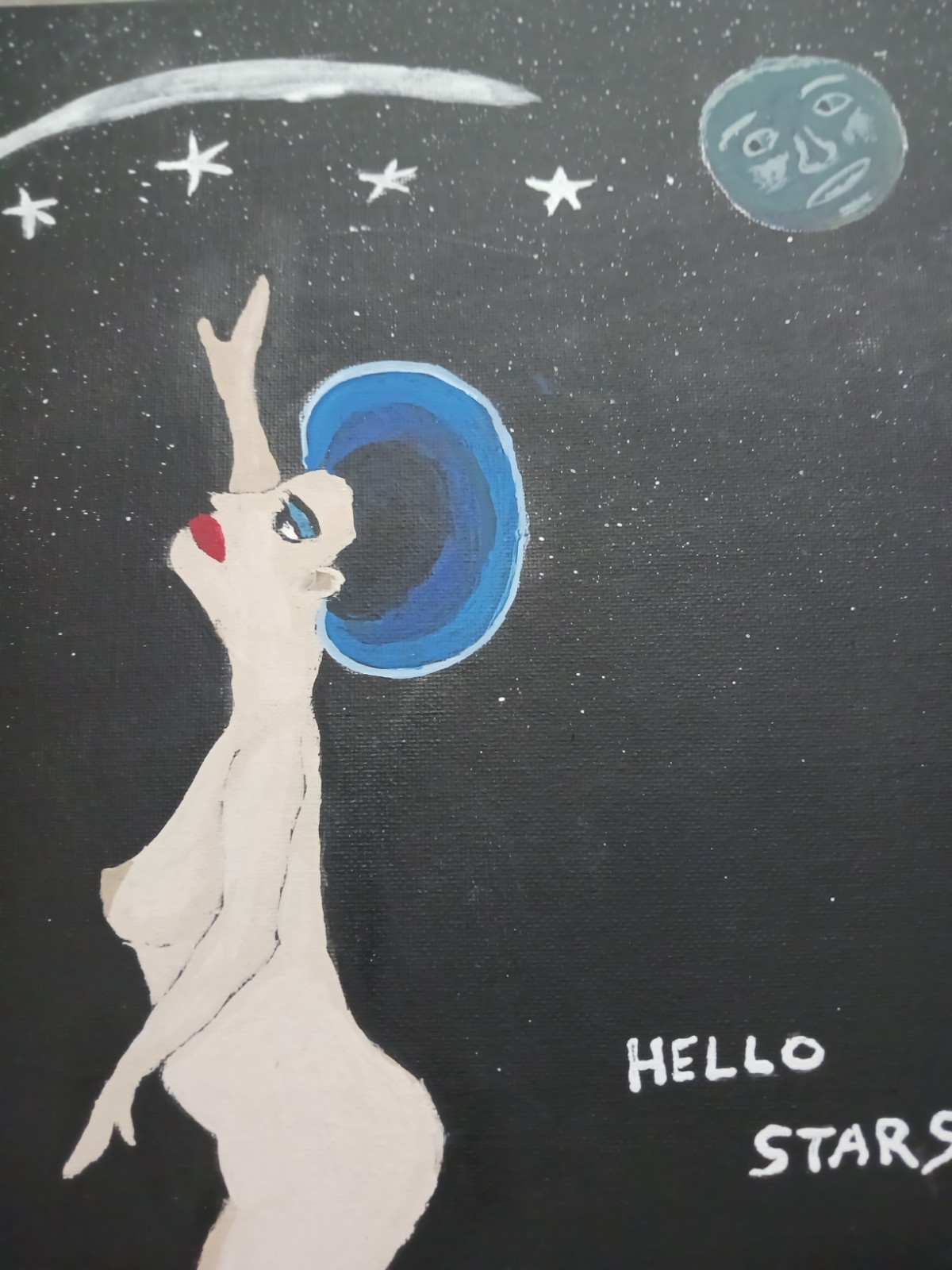 PEACEFUL WOMAN PAINTING 12X16 TITLED (HELLO STARS)- SIGNED- ORIGINAL