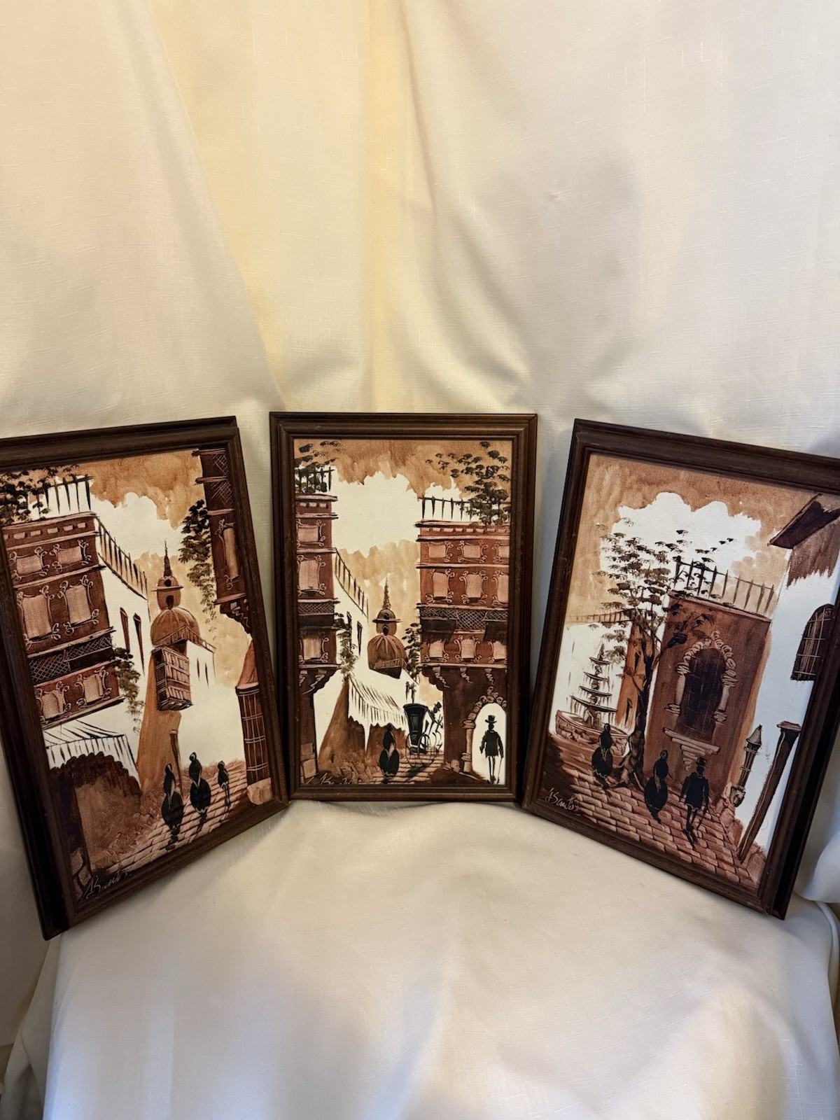 Original Paintings By J. Santos MCM Mexican Artist Monochromatic Street Scenes
