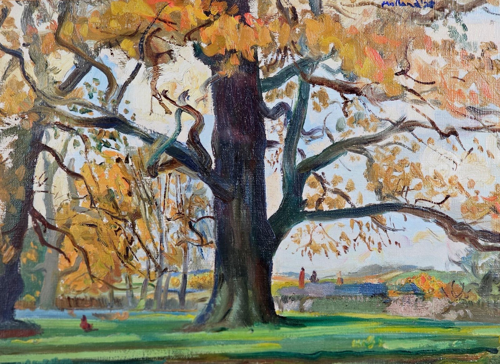 George Herbert Buckingham Holland Oil Painting 1928 Elm Trees in the Autumn