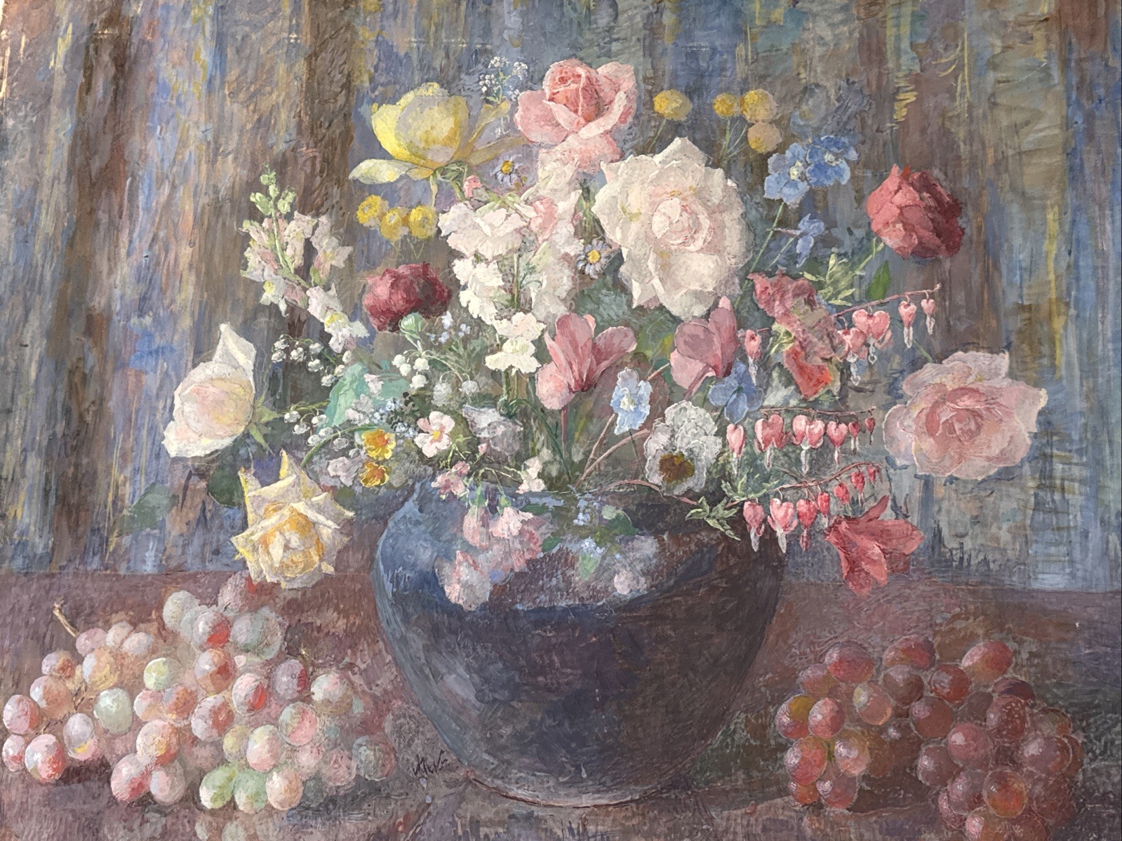 Antique Still Life Painting Floral Art Deco Masterful Rare Annie Crawford 1920’s