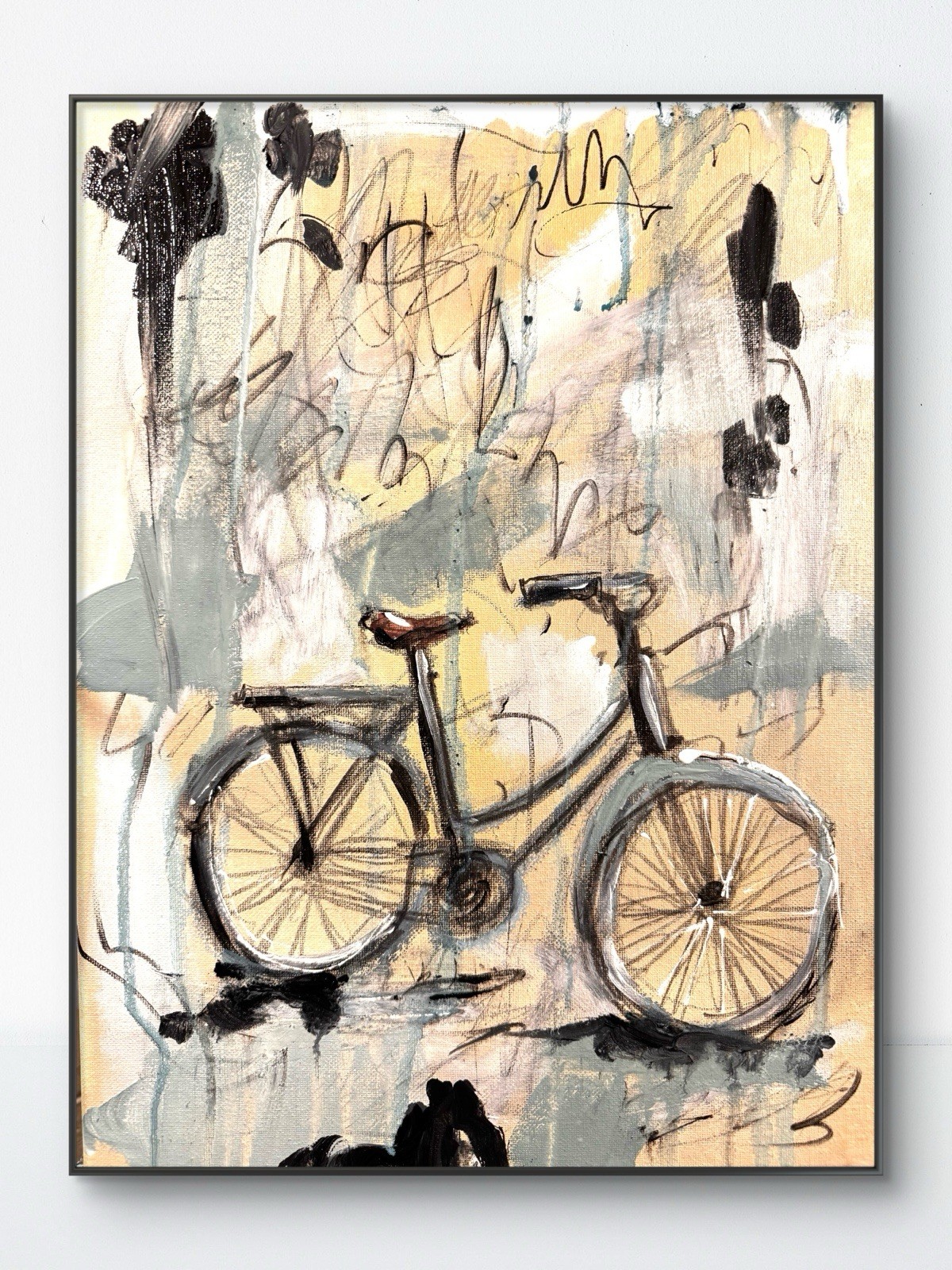 SAMATOWIC Original Abstract Bike in Rain Neoexpressionism 12×16 Signed Art 552