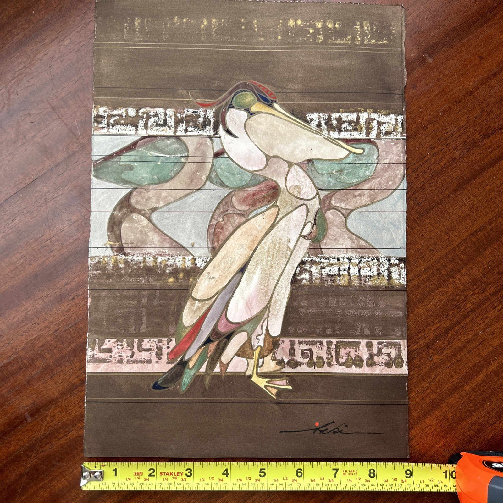 Beki Killorin Vintage Original Watercolor Abstract Pelican Painting Signed RARE
