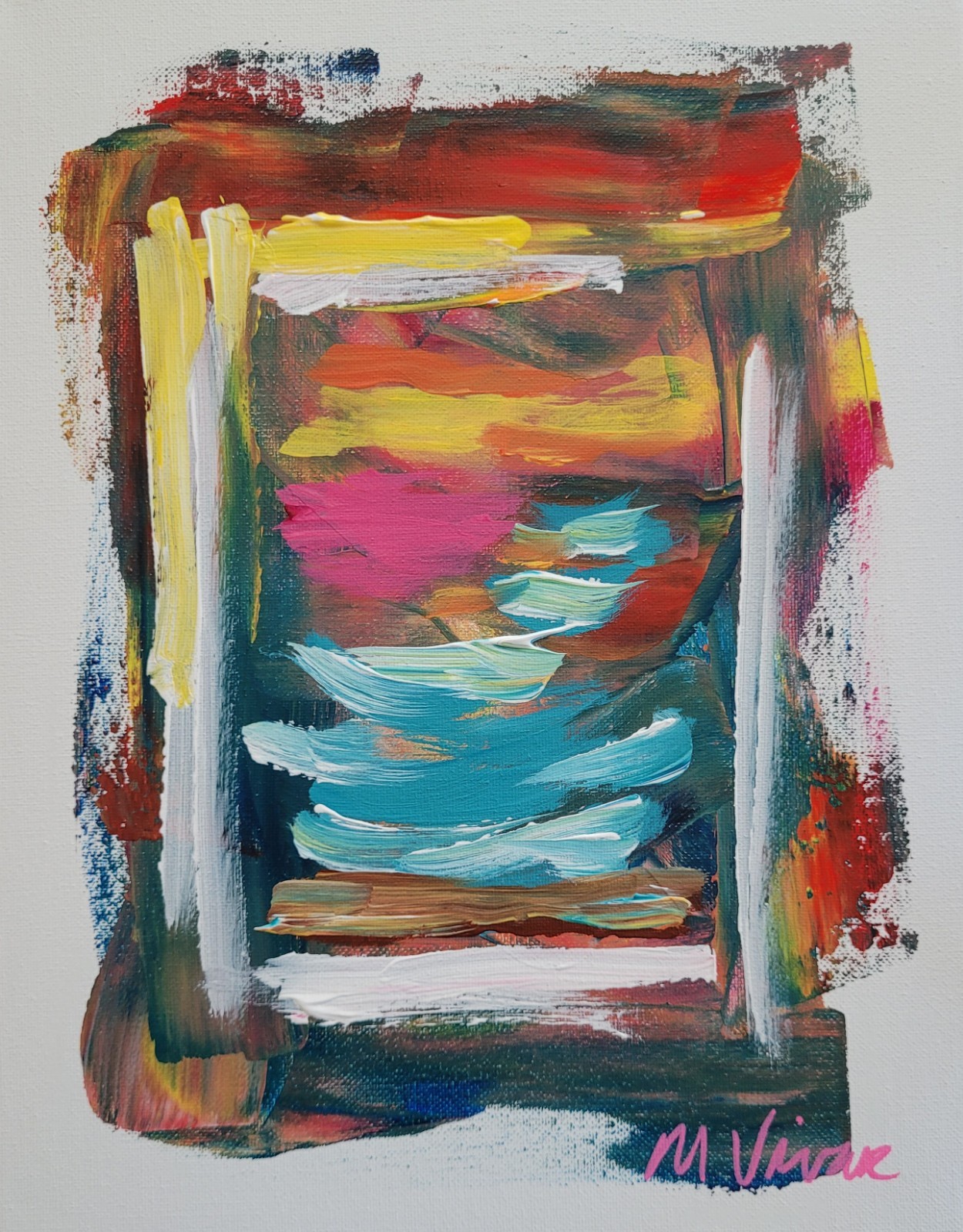 MONA VIVAR Original 14×11 Bold Abstract Expressionism Ocean Art Painting