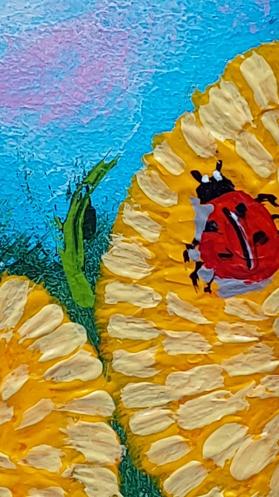 Wildflowers Dandelions ladybug Original Painting Small Gift Handmade Wall Art
