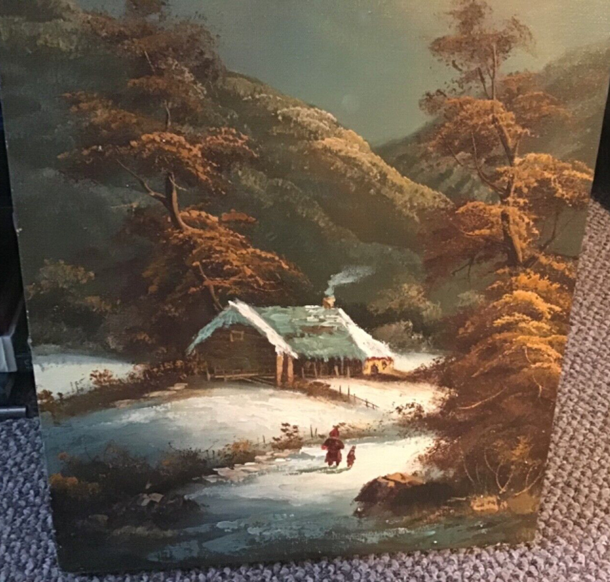 Old Oil Painting~Winter Snow~Night moon Heading Home~Original OOAK~Art~Bernard