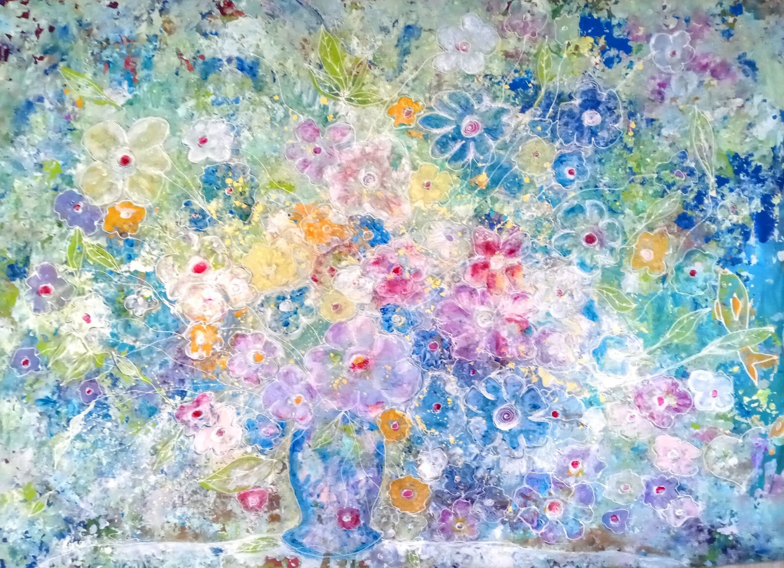 4 FT Modern Art Contemporary Floral Tropical Garden Fantasy Painting