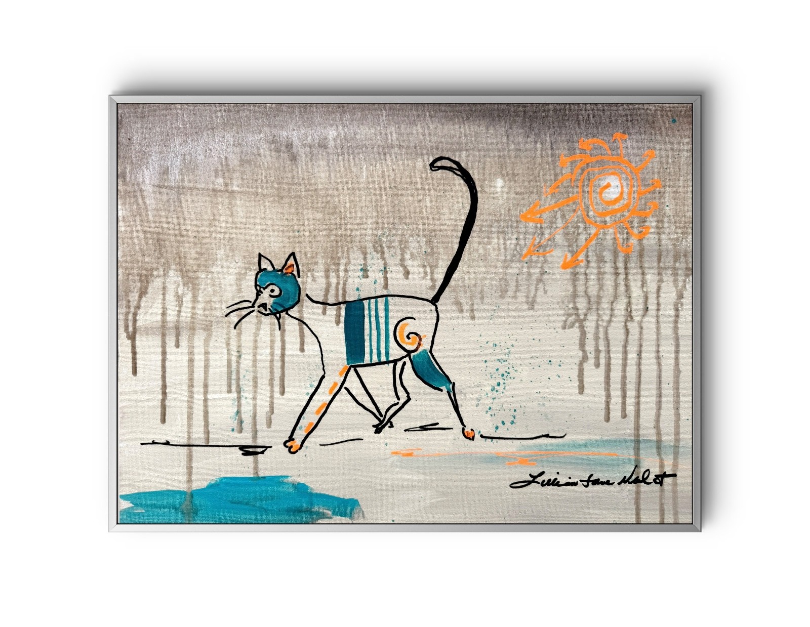 16″x12″ Neo Expressionism Cat Canvas Original Art Abstract Design Home Art