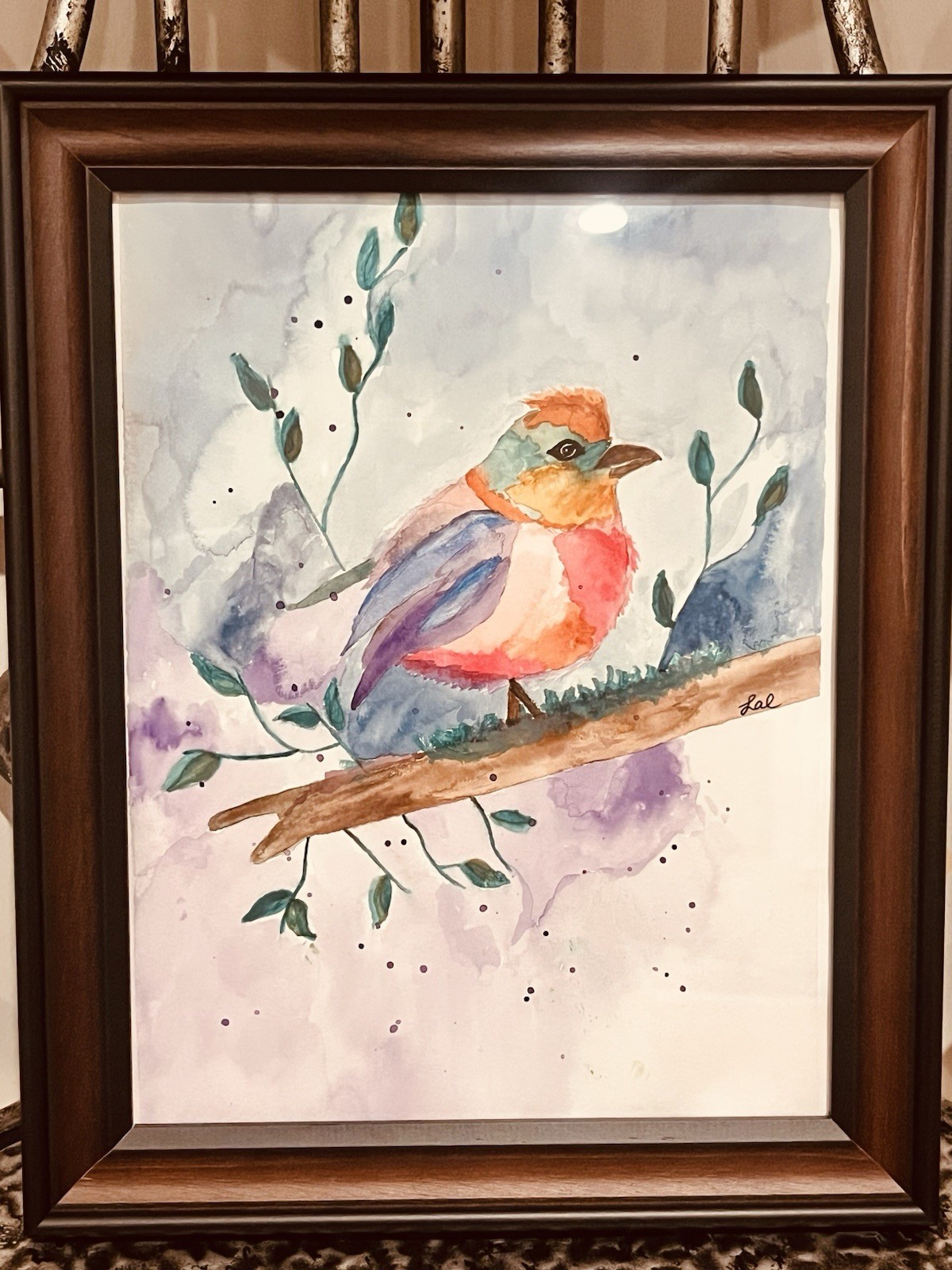 Framed Original Watercolor Bird Painting Art Decor By Lal