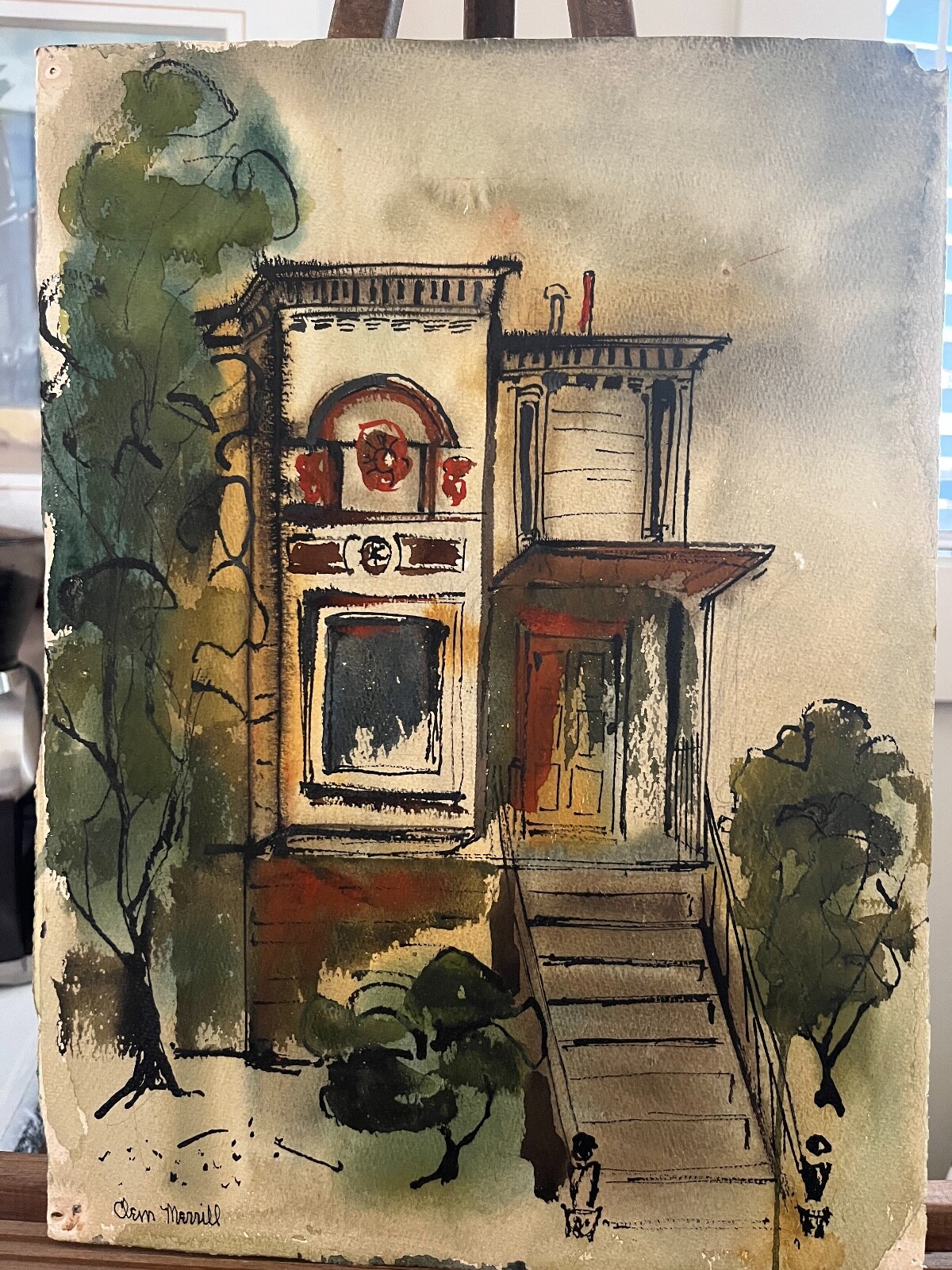 California Listed Artist, Virginia «Clem» Merrill,1910-96, Sausilito Victorian  