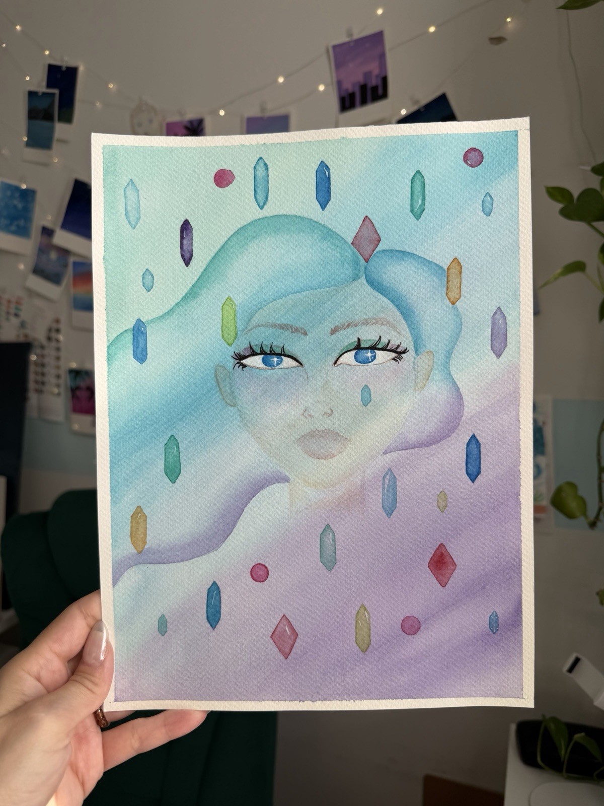 Original Watercolor Crystal Realm Girl • Mystical Fantasy Art • 9×12 Painting
