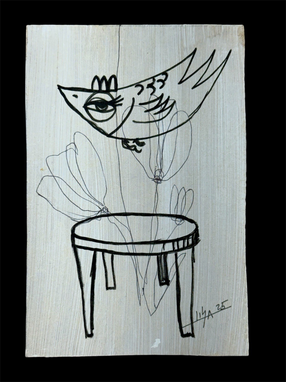 Original Acrylic Art on Fiberboard 4”x6”-Signed with COA-Minimalist Line Drawing
