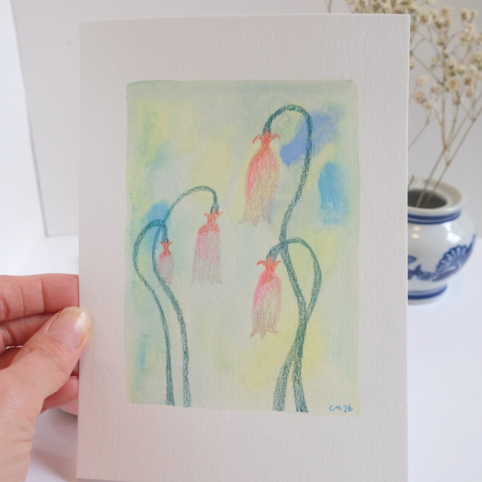 Orange Snowdrop Gouache Mystery Wildflower Painting 100% Cotton Paper 5″ x 7″