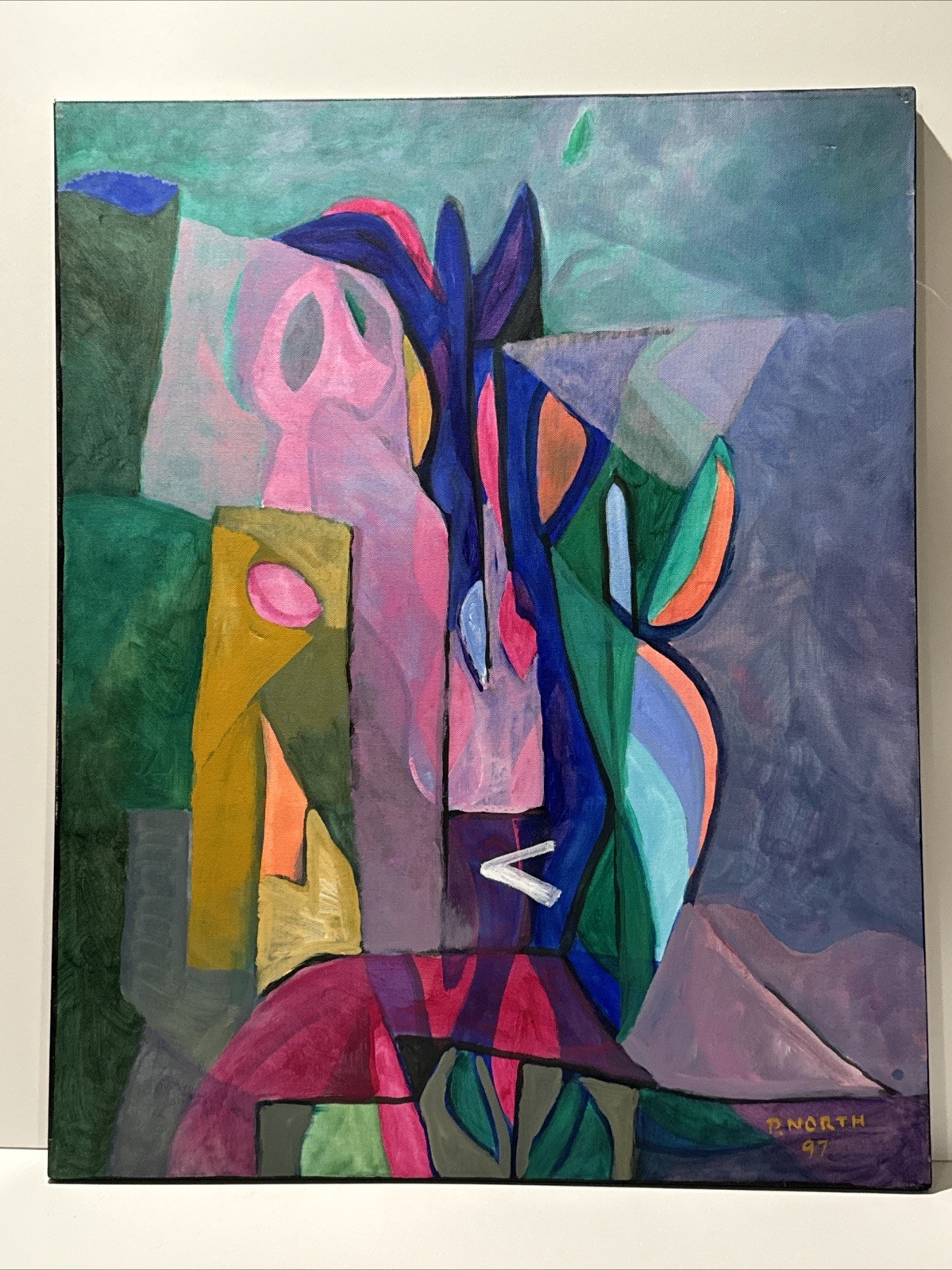 ABSTRACT PAINTING VINTAGE PHILIP NORTH CUBIST CUBISM ORIGINAL 30 Inches Rare AZ