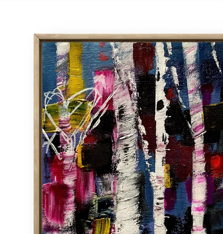 Mary Myers Original Abstract Birch Trees 10×10 Acrylic Signed Expressionist Mode