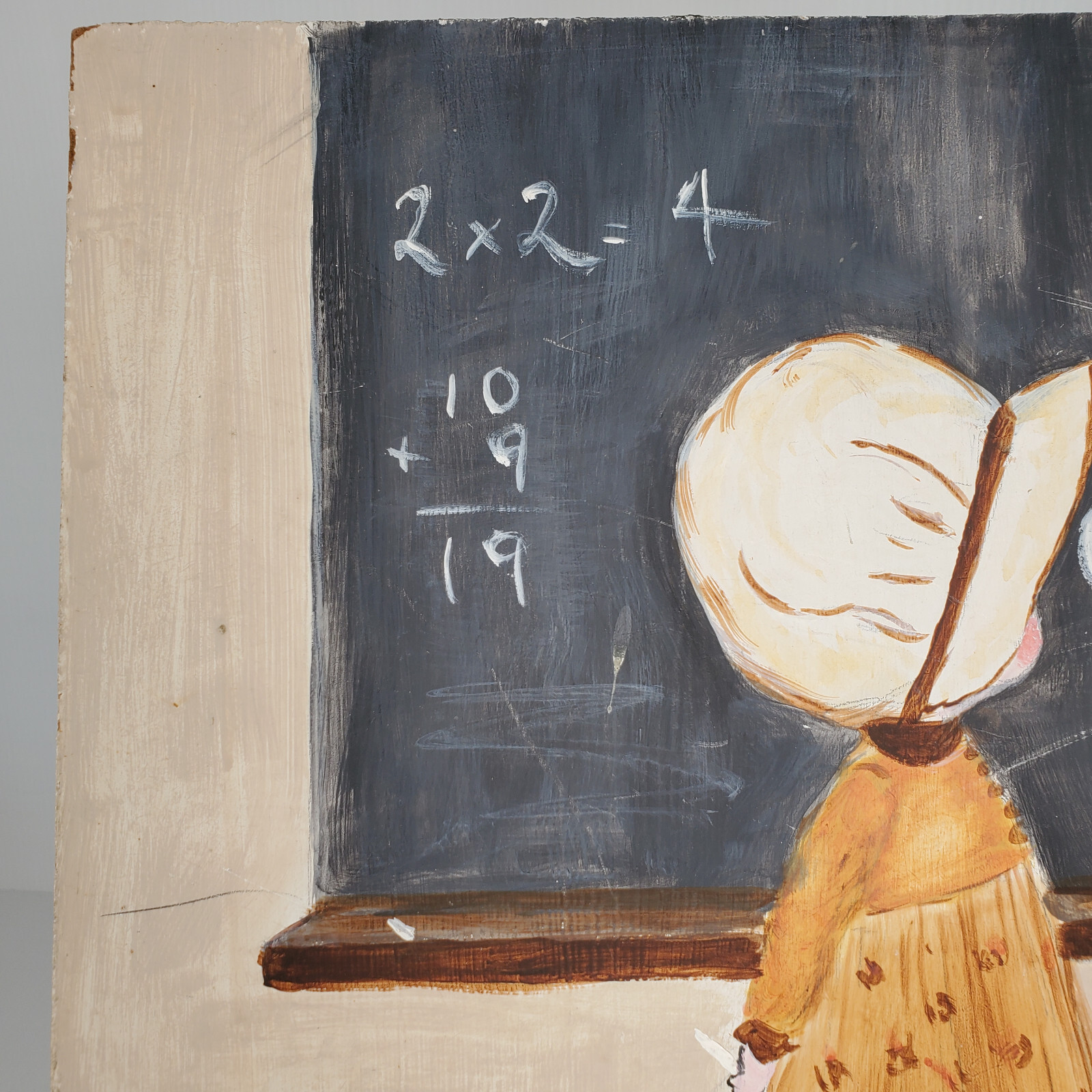 Primitive School House Girl Spelling Cat Chalkboard Math 18×12 Acrylic? Painting