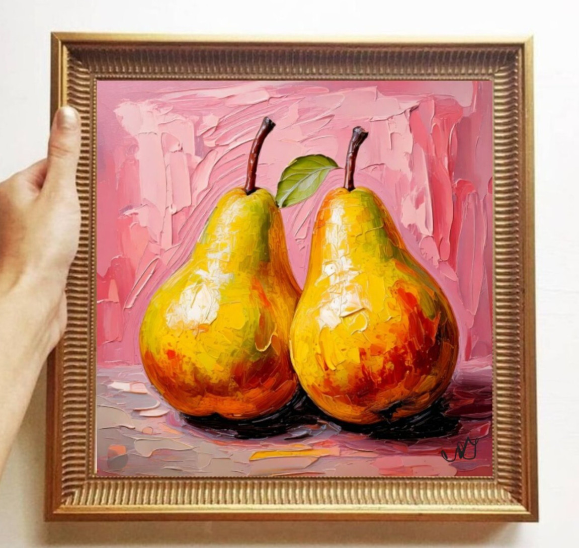 ORIGINAL Oil PAINTING on Canvas Pear Textured Artwork 12×12 in Custom Order