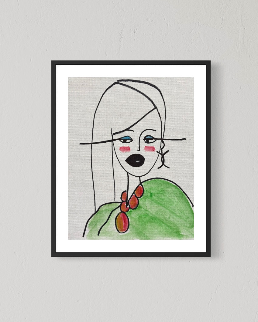 Original Art Lady In Fashion V3 8×10 Canvas Abstract Portrait Art Wall Decor