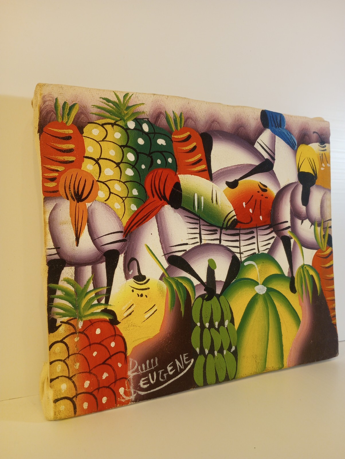 Vintage Original Signed Eugene Oil Painting 10.25×9 Haitian Cubist Art