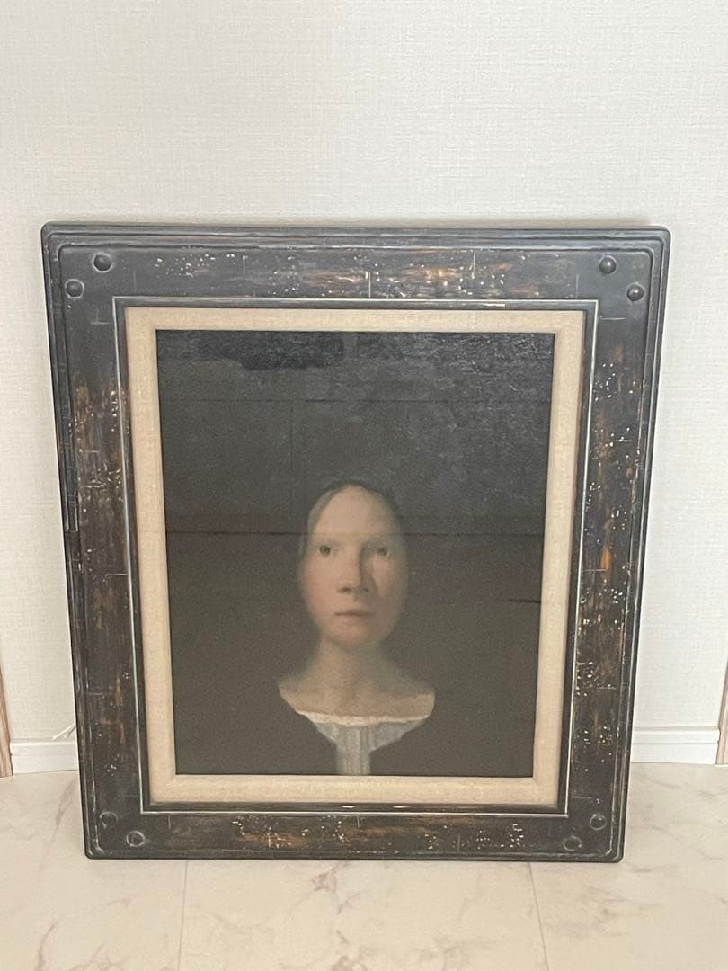 Tadashi Kashiwada（柏田忠） Oil Painting Portrait F6 Black Hair and Cardigan