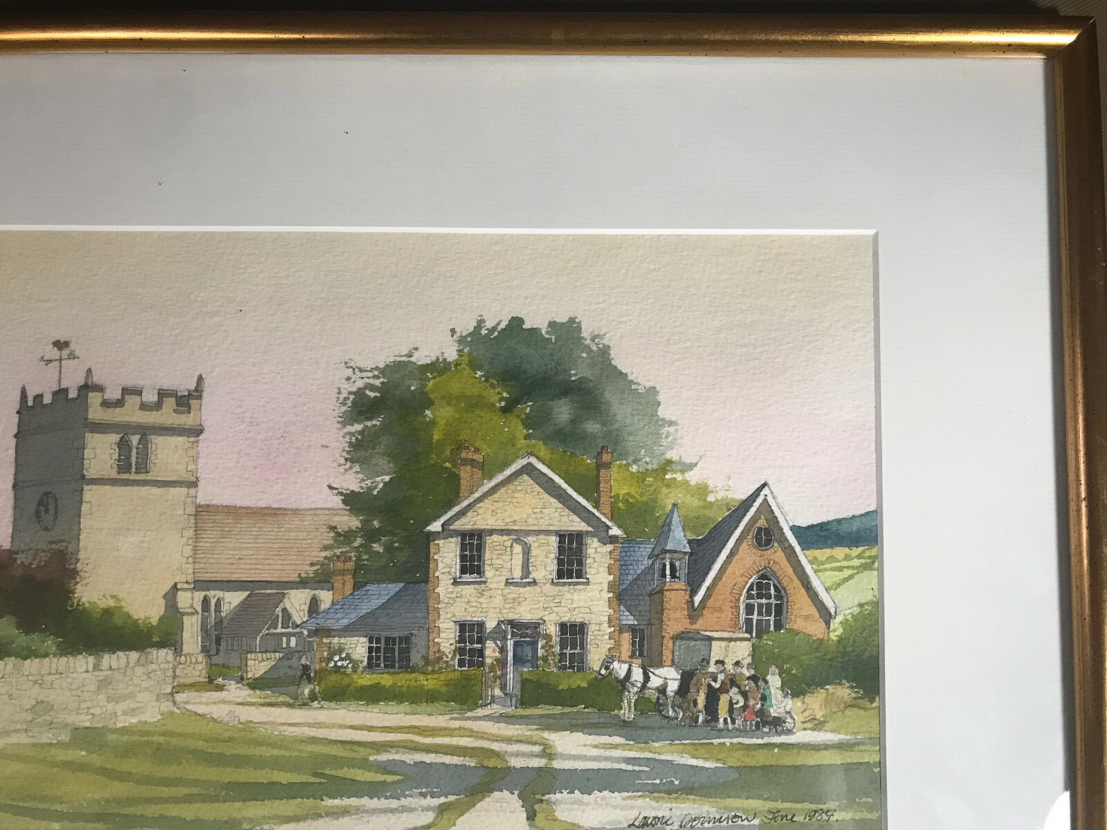 Lawrence E Donnison (b1938) «Village Landscape» Watercolor Painting – Framed