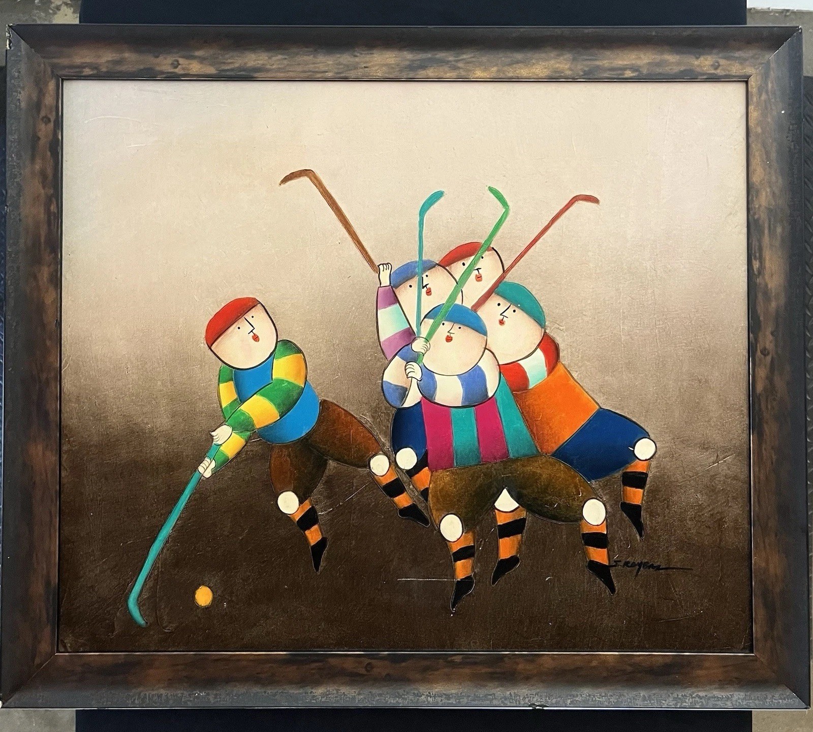 Joyce Roybal Oil Painting – Original Art – Field Hockey – Framed 27.5×23.5”