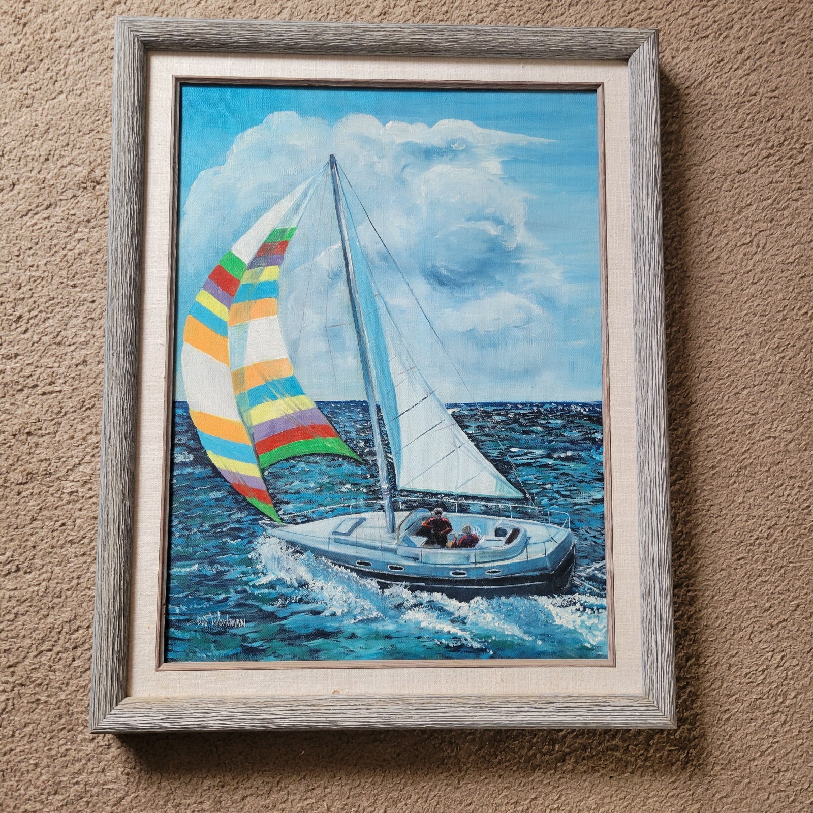 Dot Workman Columbia Yacht Oil Painting Colorful Nautical 15x20in California Art