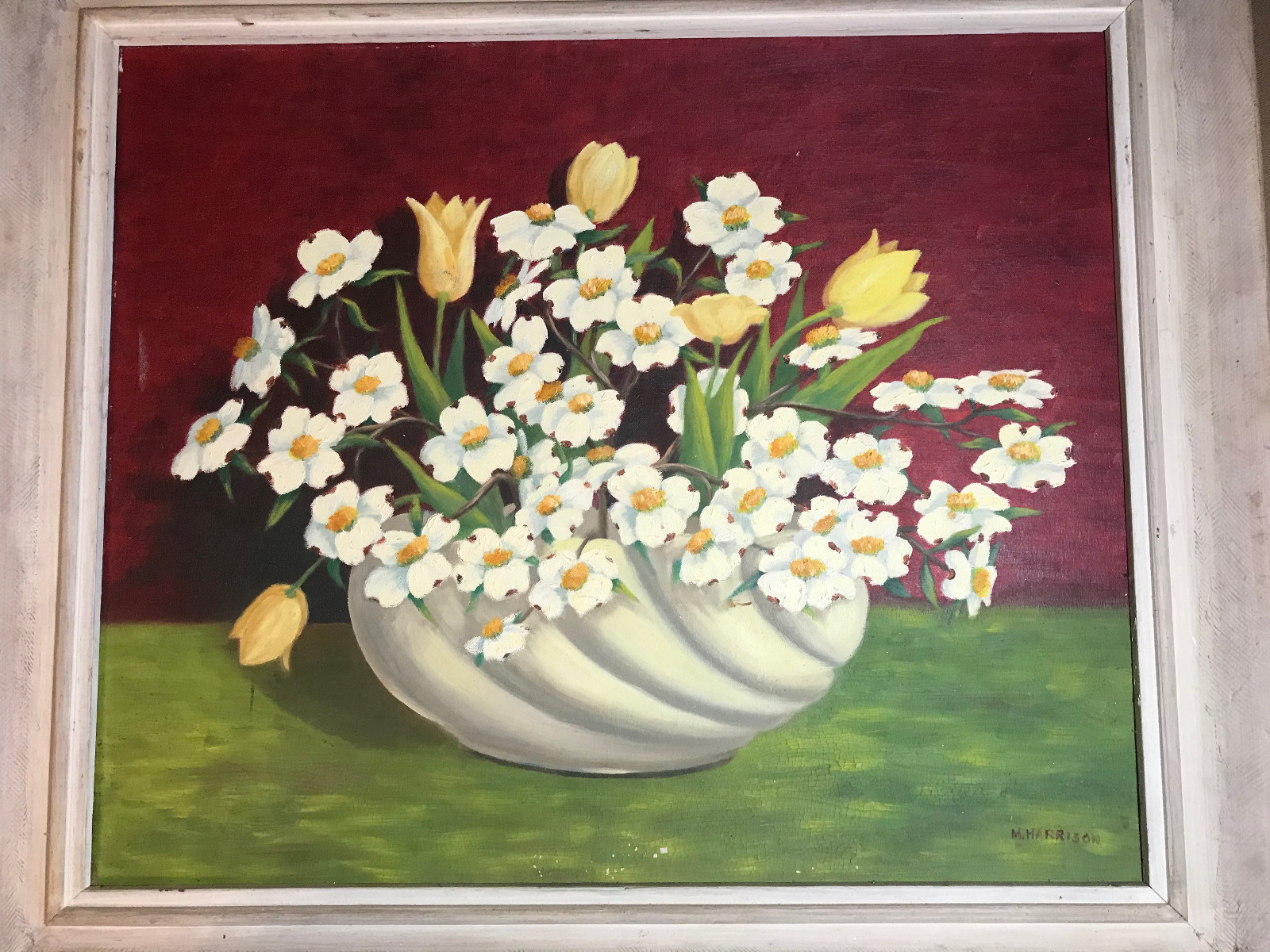 Vintage M Harrison «Still Life With Flowers» Oil Painting- Signed And Framed