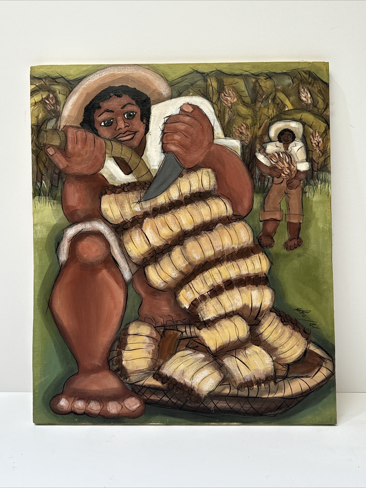 Vintage Farmer Painting Farming Farm Worker South America Modernist Modernism