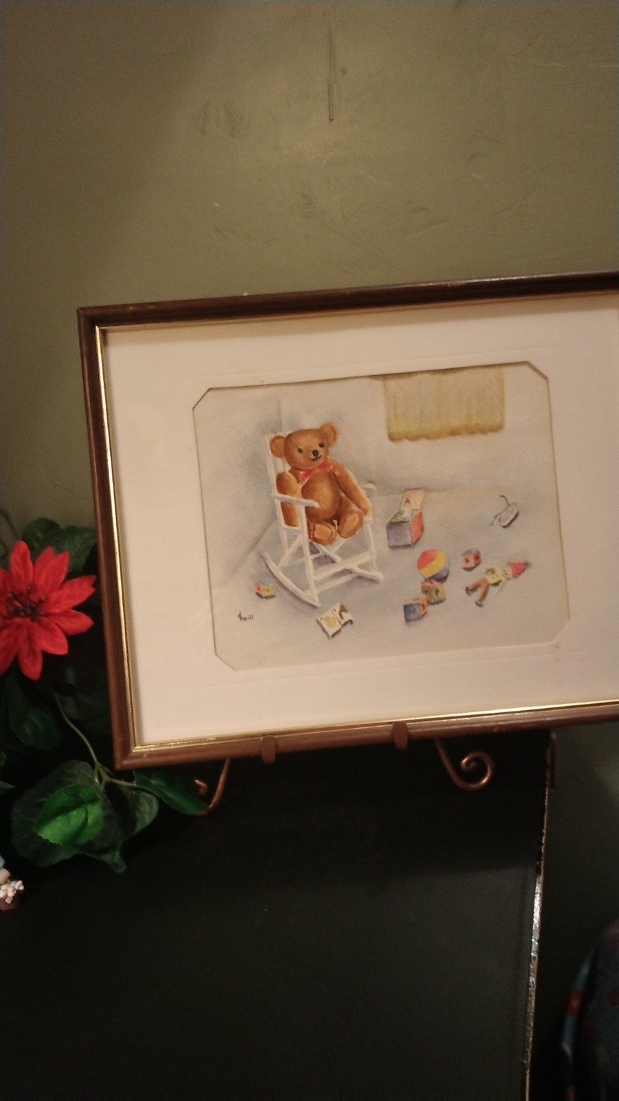 A Beautiful Vintage Original Watercolor Of A Teddy Bear & Toys By D. Hello
