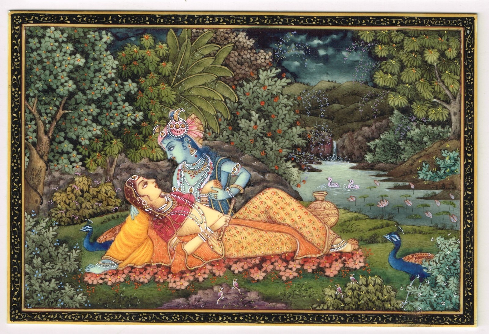 Handmade Religious Painting Of Krishna Radha Love Scene Art On Plate 6×4 Inches
