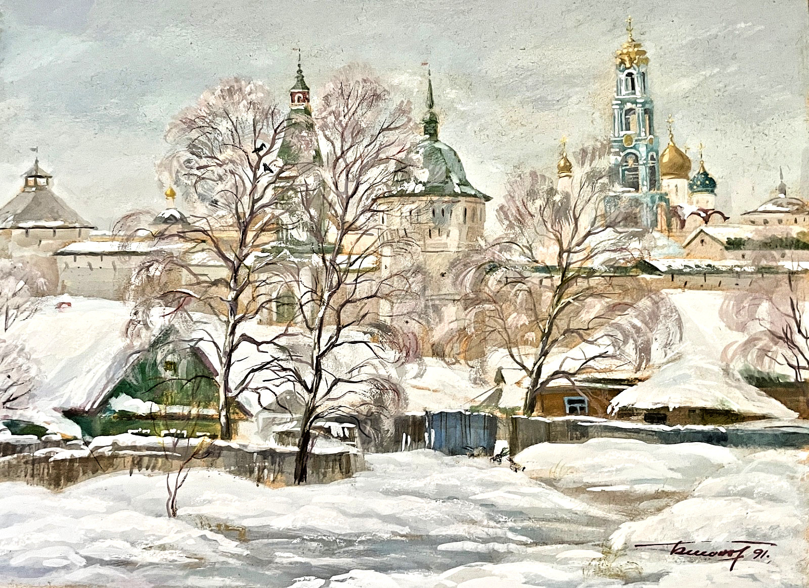 Original Signed MIKHAIL FEDOROVICH PETROV Painting Trinity St Sergius Russia