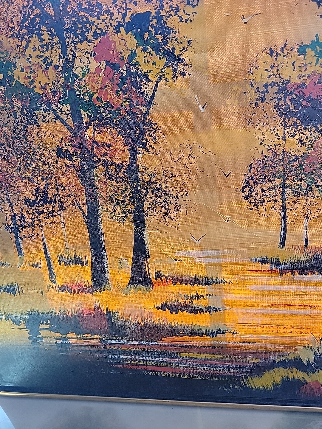 Autumn Fall Foliage Trees Nature Sunset C. Roberts Signed Oil Painting MCM READ