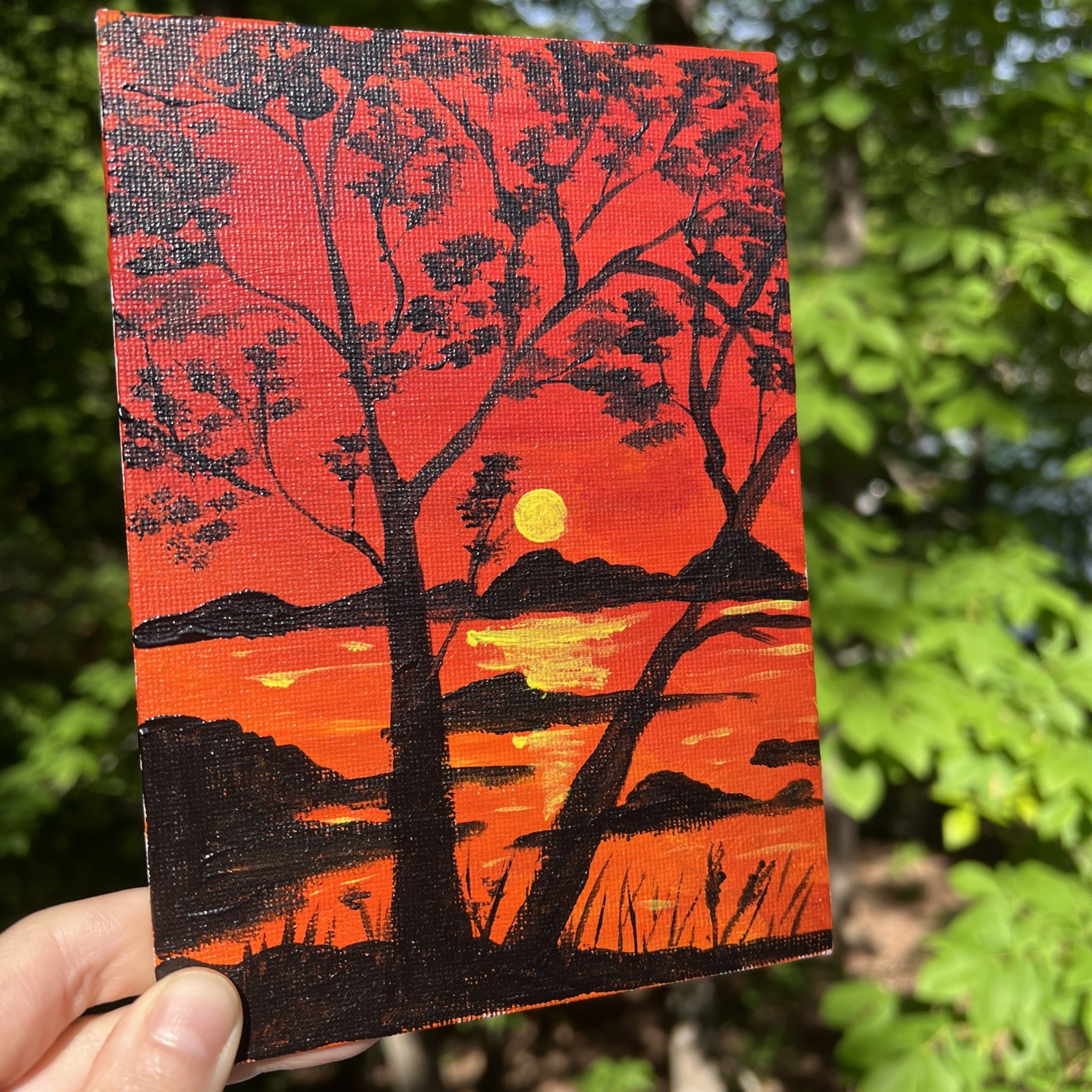 Abstract Sunset,seascape,lake,original Acrylic Painting,5/7