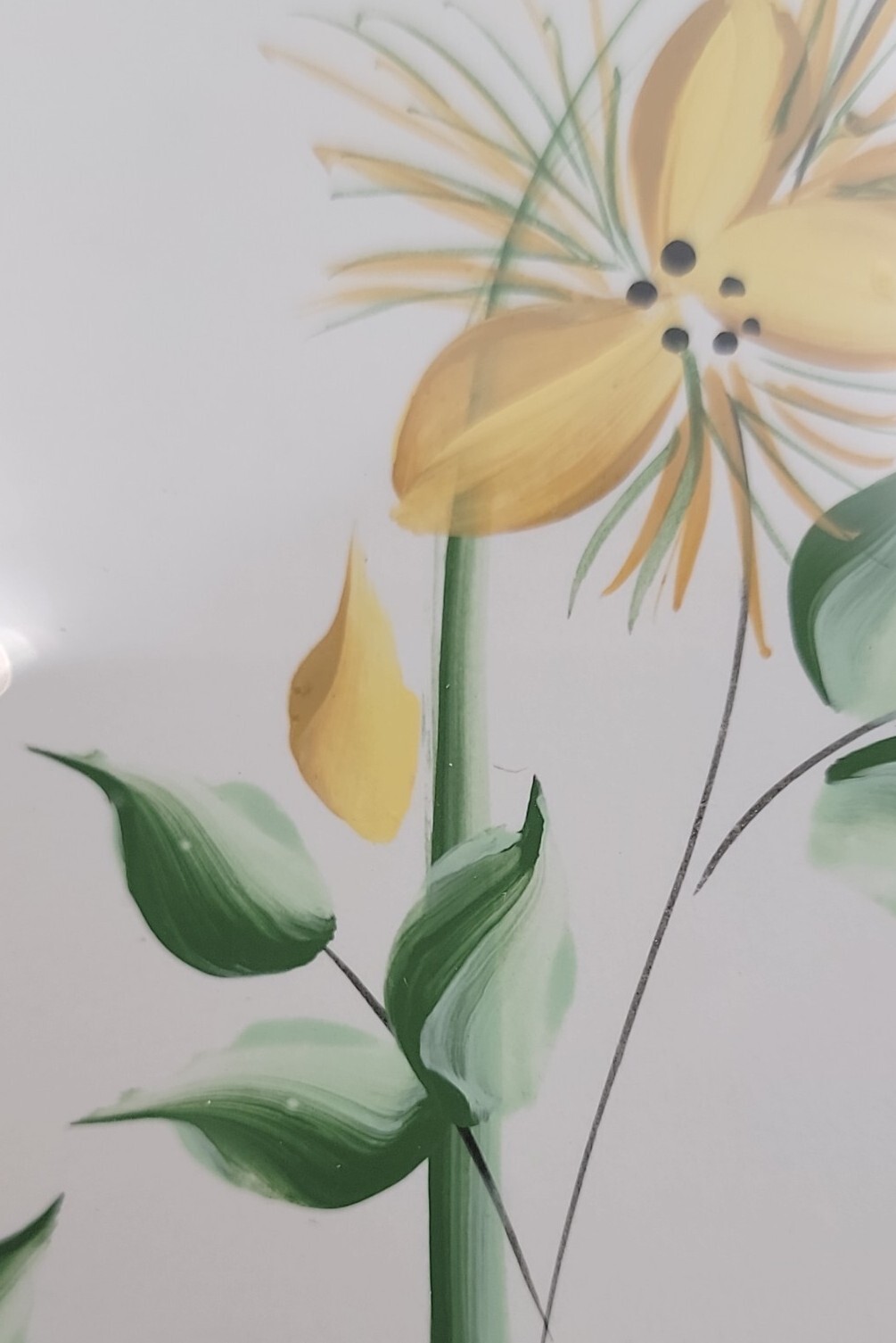 Framed Matted Original Artwork Acrylic Paint On Paper Yellow Flowers Signed