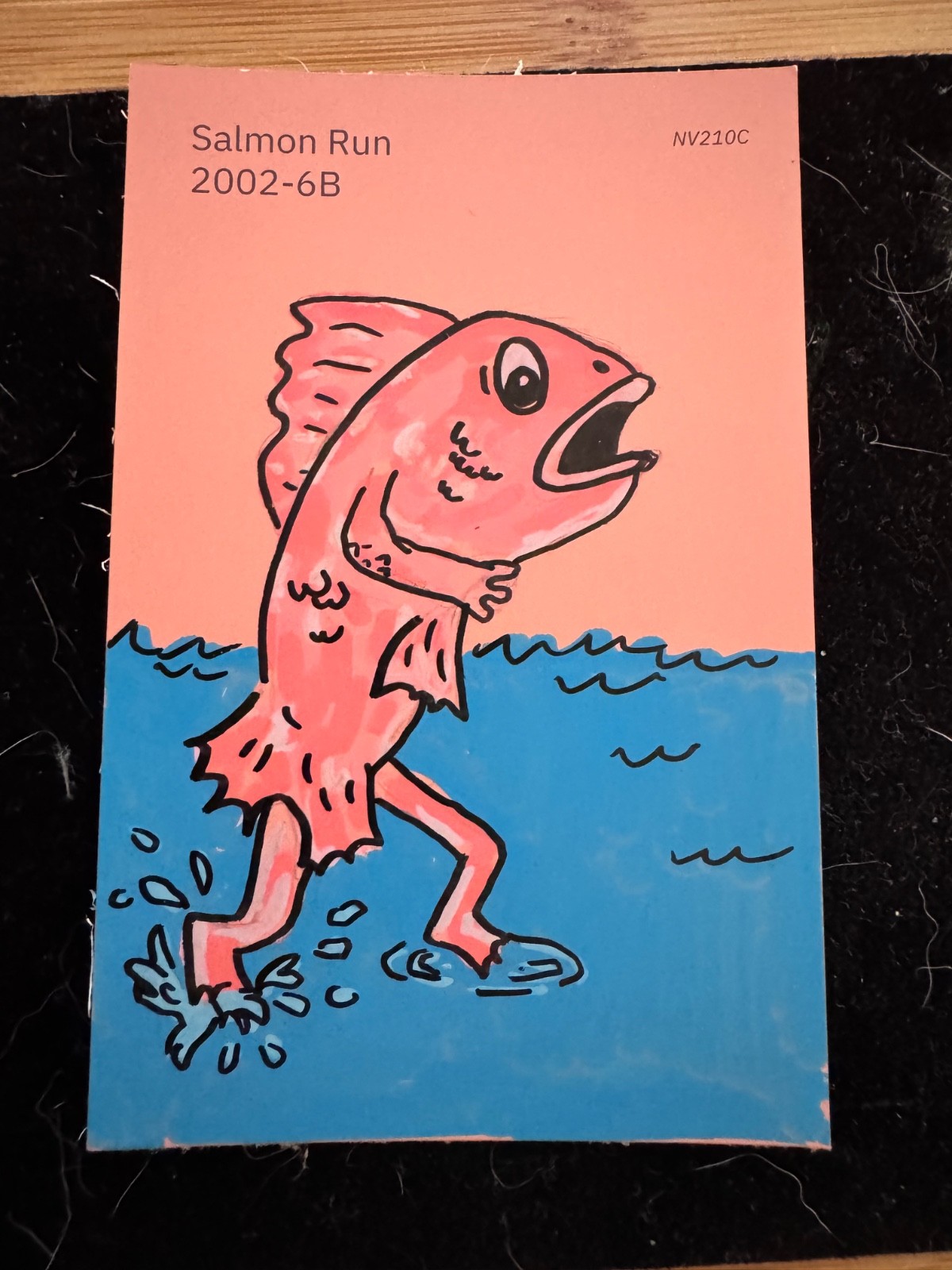 aceo art card, Salmon Run, swatch series, acrylic, Artist_Hollyk