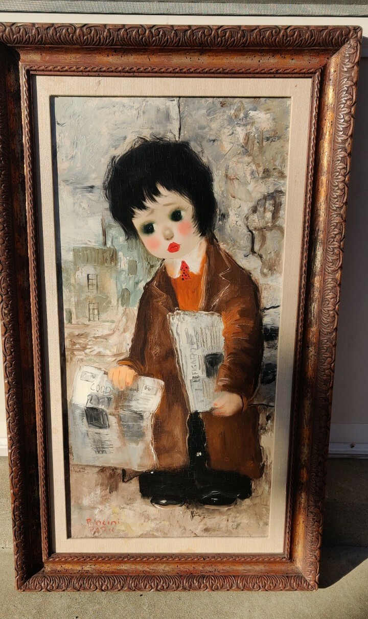Poncini Paris France ‘News Boy’ Original Painting on Canvas MCM Big Eye Art