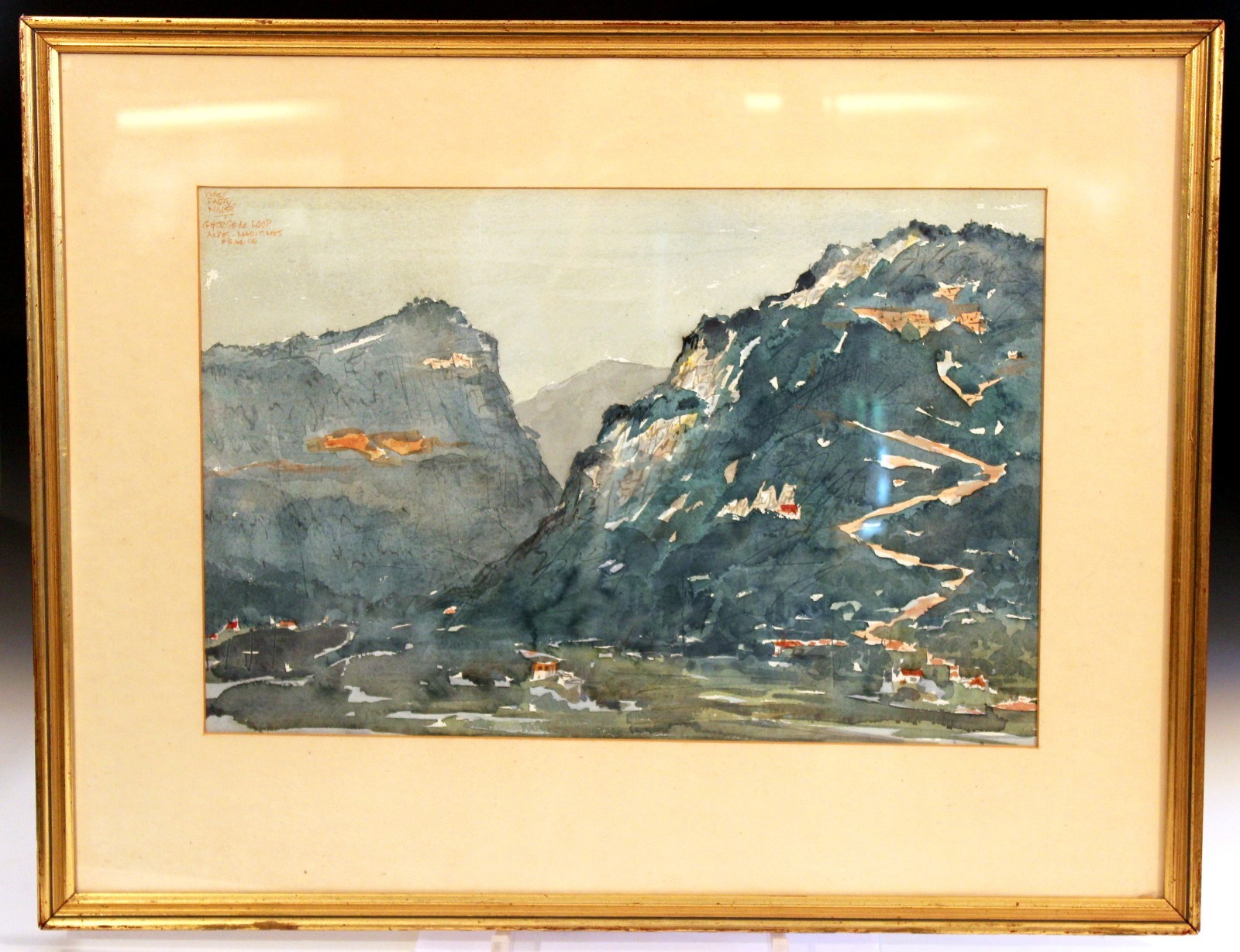 Antique Watercolor Painting French Alps Loup River Gorge Old Vintage Signed