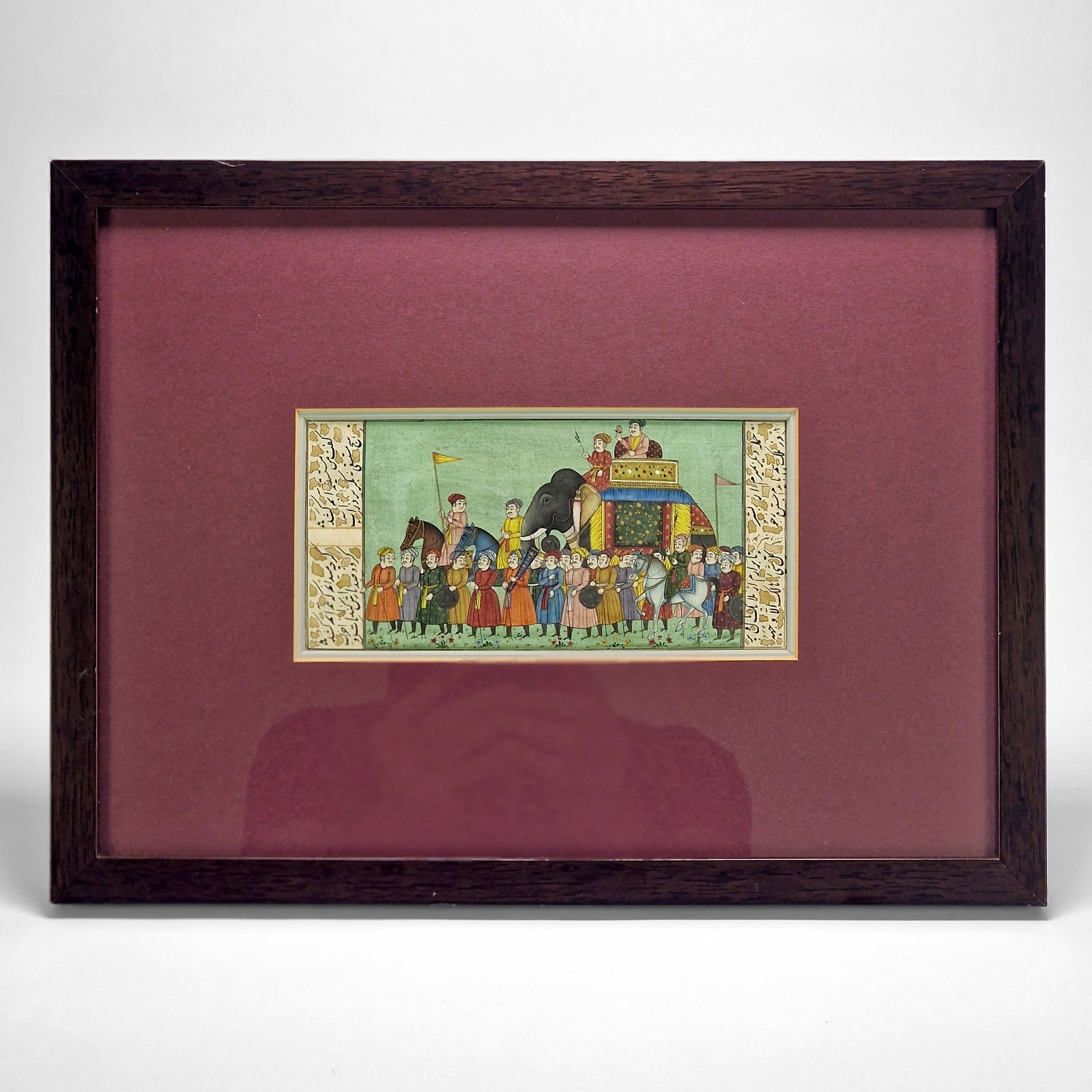 Mughal Royal Elephant Procession Miniature Manuscript Painting Framed India