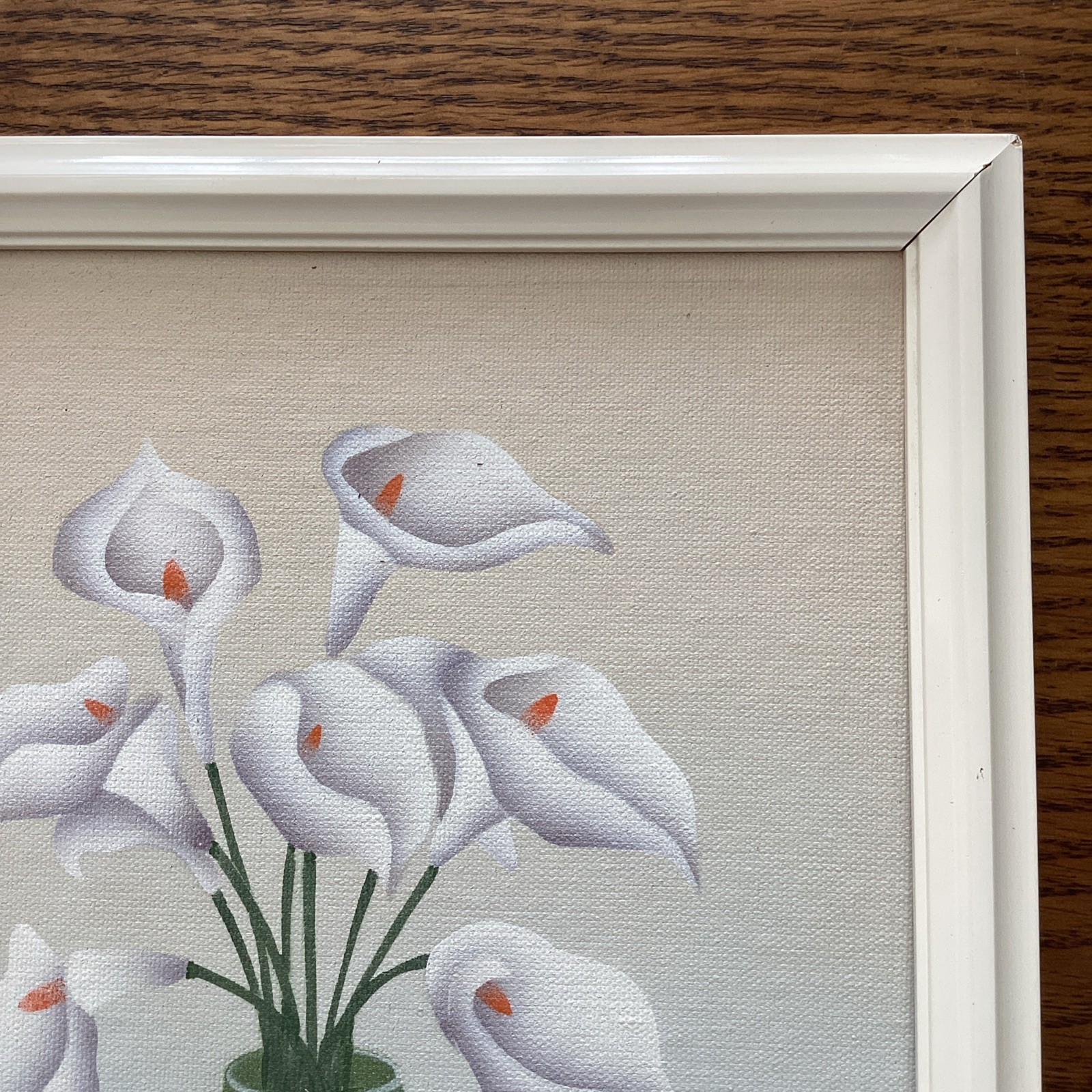 2 Vintage Framed Art Floral Still Life Painting Tiger & Peace Lily Set of 2